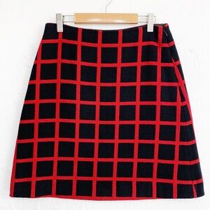 Hobbs London Grid Checked Wool Red & Black Mini Skirt Sz 8
